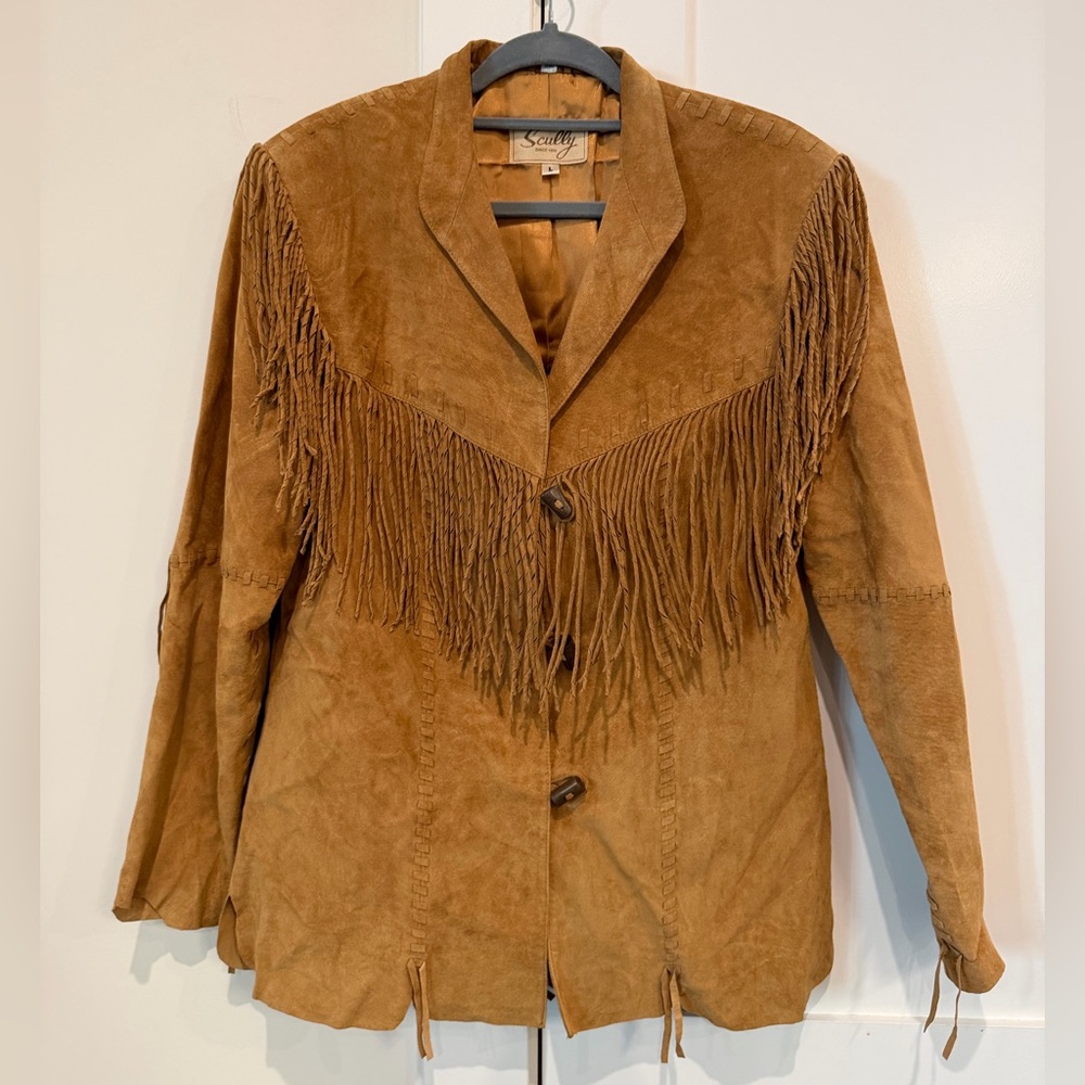 SCULLY Leather Brown Suede Fringe Jacket Size Large